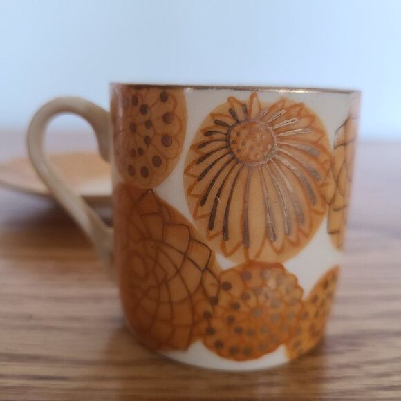 Inarco Demitasse Cup and Saucer Set Golden Splendor Floral Pattern Japan RARE - Picture 14 of 15